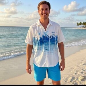 New Aeropostale Turquoise Shorts 36 Tommy Bahama Hawaiian Short Sleeve Shirt XL